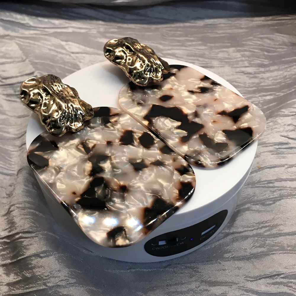 Gold and Tortoiseshell Statement Earrings - Picture 5 of 11